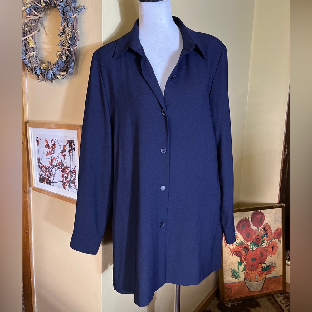 CHAUS Size 18 Career Tunic Blouse Buttondown Navy Blue Career Elegant  $89 NEW